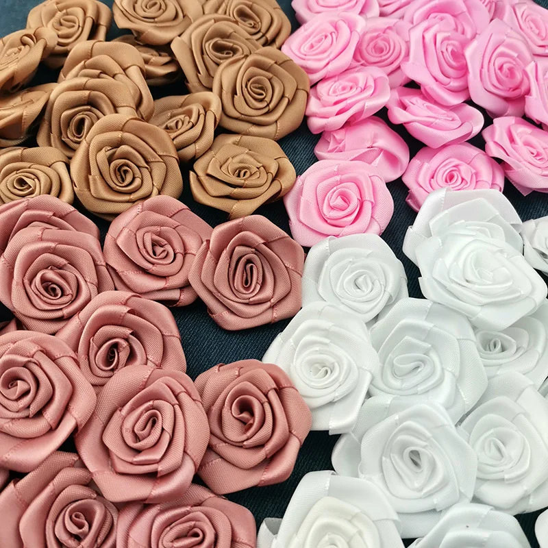 (30 sztuk/paczka) 40mm Mini wysokiej jakości satynowa rozeta na wesele odzież dekoracyjna dekoracje ręcznie robione DIY wstążki rzemiosło dostaw