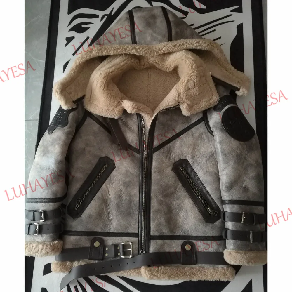 Fashion 100% Quality Real Sheepskin Fur Men Coat Genuine Full Pelt Sheep Shearling Male Winter Jacket Brown Men Fur Outwear