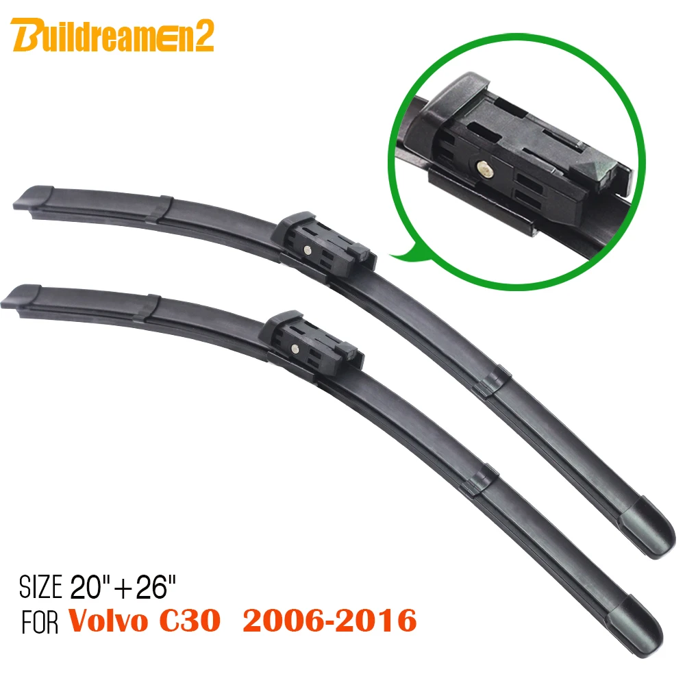 Buildreamen2 Fit For Volvo C30 2006-2016 Car Soft Rubber Wiper Blades Frameless Window Windshield Bracketless Wiper Blade 2Pcs