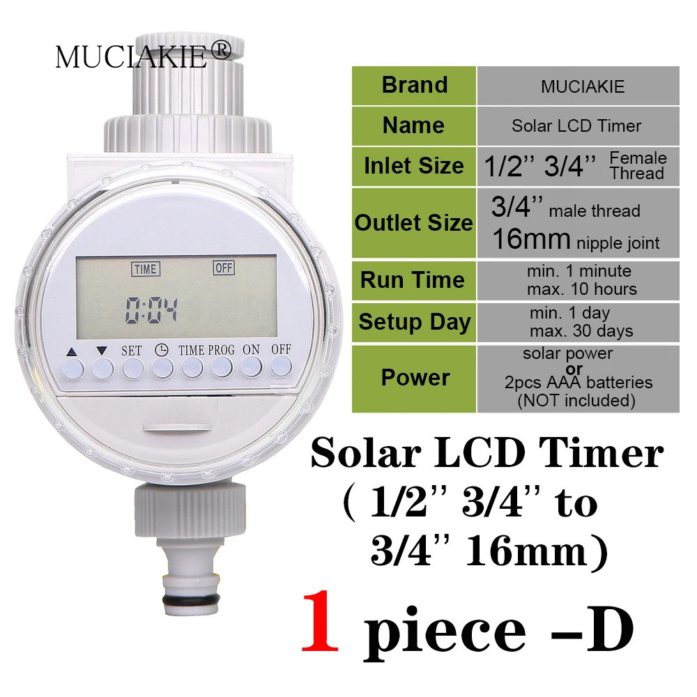 MUCIAKIE 5 rodzaje ogród czasowy wyłącznik przepływu wody czujnik deszczu Solar LCD podwójne pokrętło kontroler nawadniania 1/2 \'\'3/4\'\' Tap wspólne