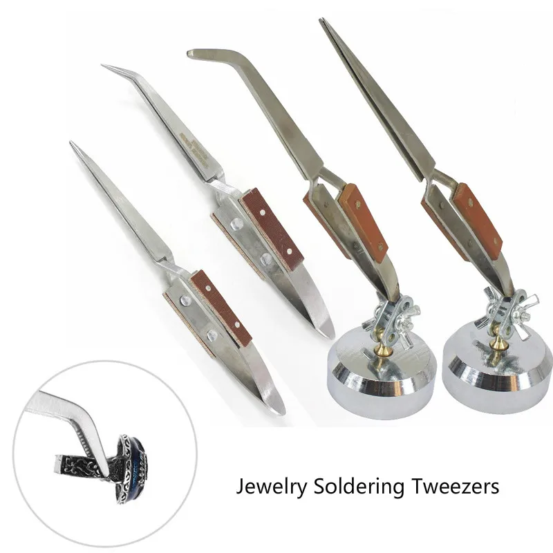 Jewelry Soldering Tweezers Straight Curved Tip Selflock Welding Tweezer Cross Locking Jewelry Making Craft Tool for Jeweler