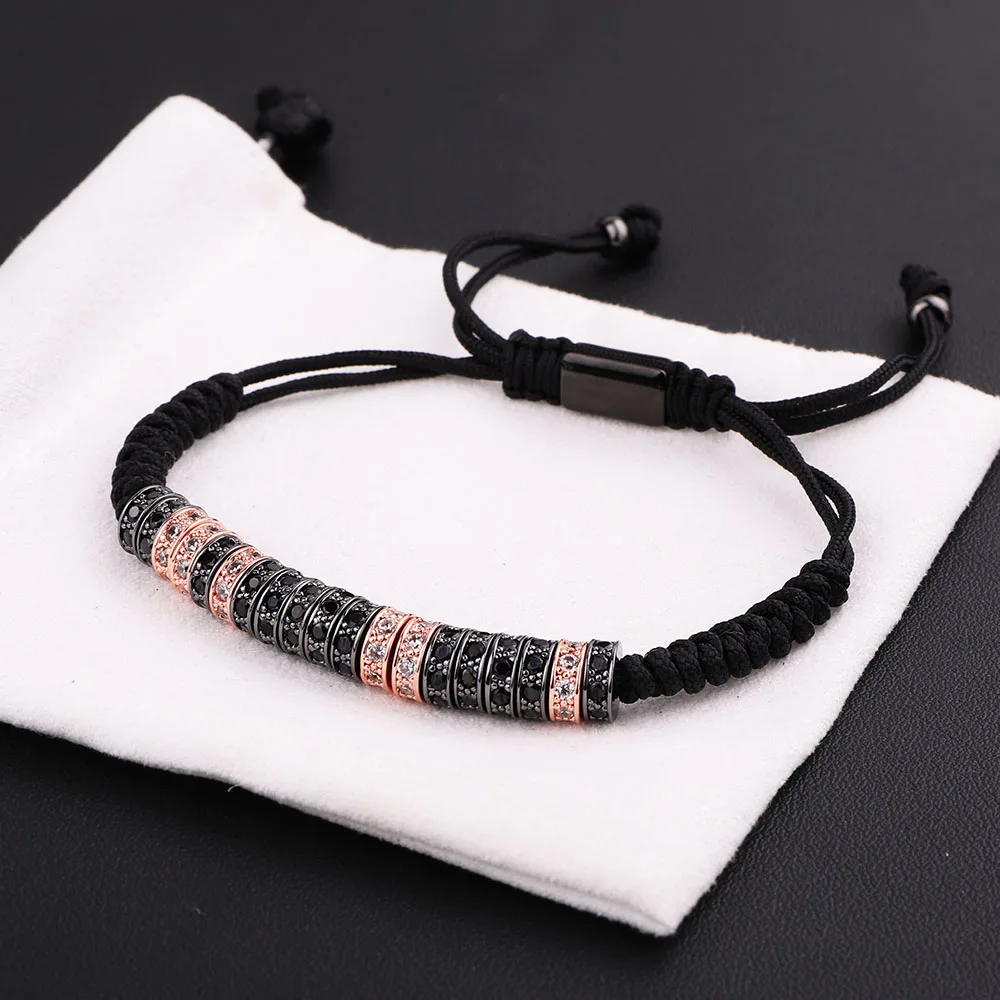 Jaravvi Micro CZ Pave Spacers Handmade Woven Macrame Friendship Luxury Bracelet Men Women Jewelry Gift