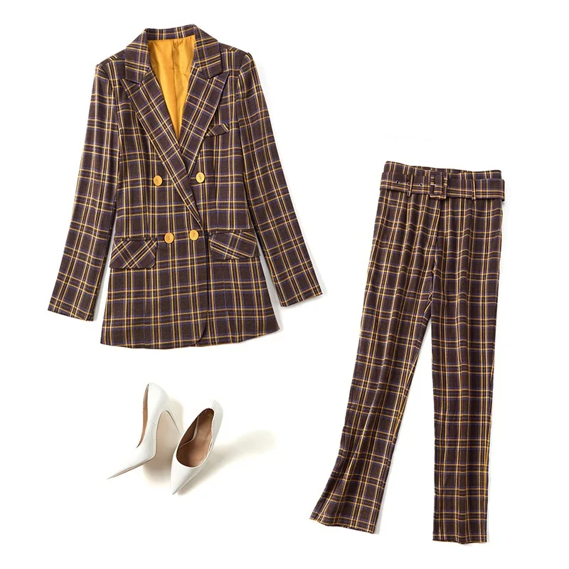 Women's new autumn / winter 2024 suit original design Plaid suit pants two piece set