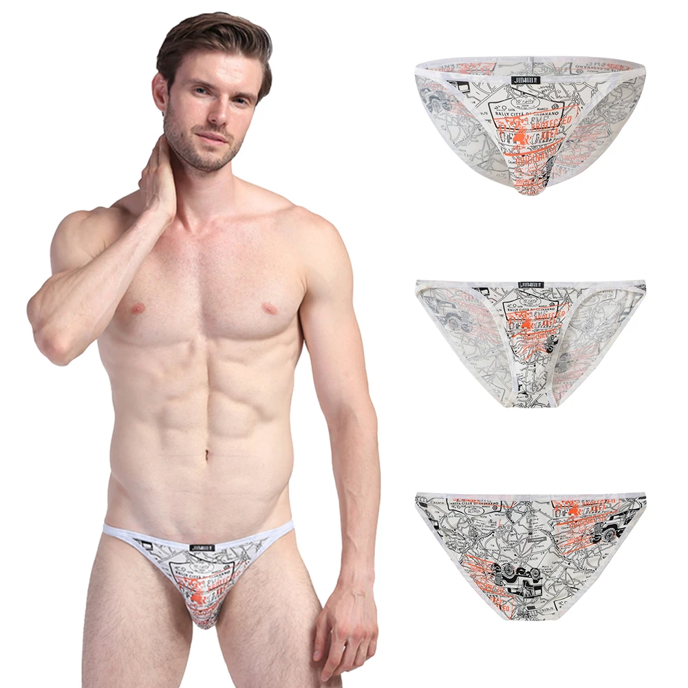 

Mens Sexy Briefs Low Rise Pouch Print Underwear Panties Bamboo Breathable Soft Underpants For Man