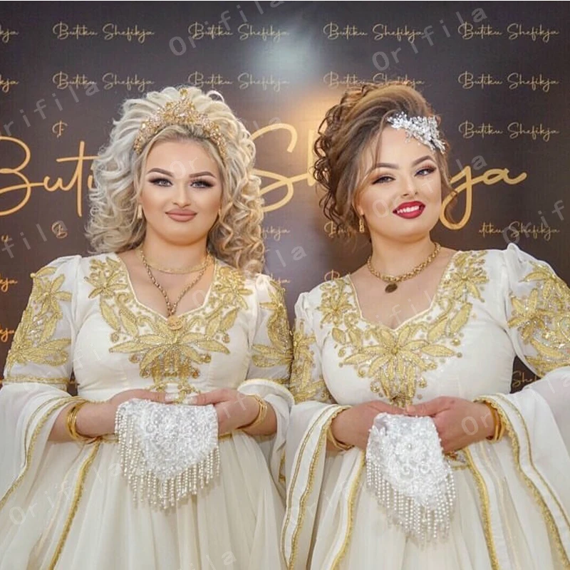 Tradicional kosovo albanês caftan vestidos de noite 2021 contas artesanais mangas compridas apliques ouro vestidos formales vestido baile