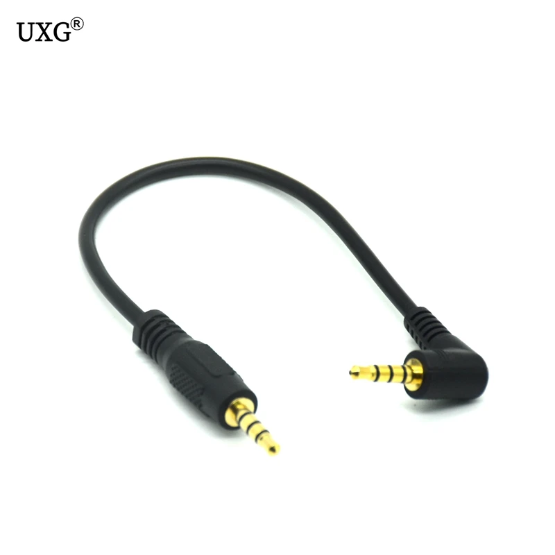 90 Degree Angled Short 4pole 3.5mm to 3.5mm Audio Cable Plug jack 3.5 male to male Car Sound Wire headphone for phones 20cm