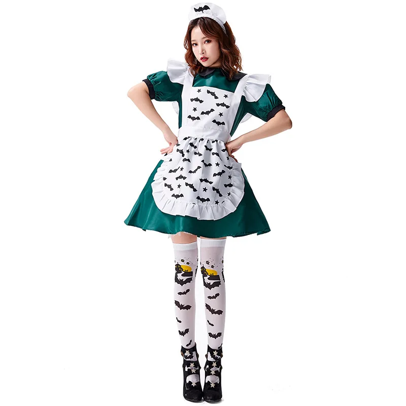 

Halloween Sexy Evil Bat French Maid Cosplay Costume Nightclub Party Magic Witch Vampire Fancy Dress With Stocking