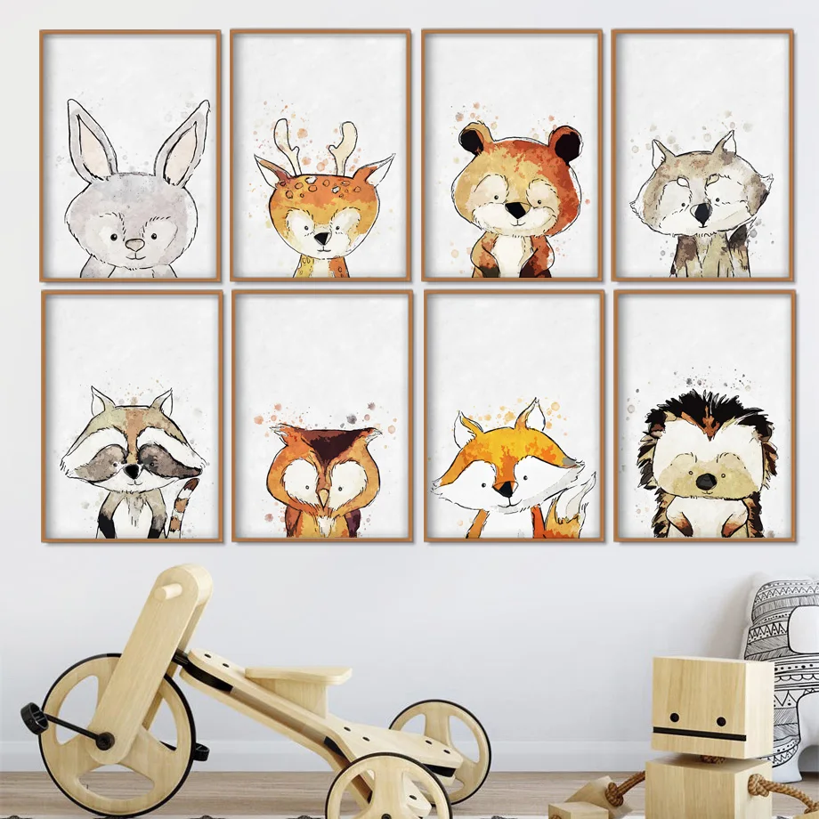 Children's Room Home Decoration Painting Animal Decoration Canvas Painting Rabbit Elk Fox Koala Owl Hedgehog Decoration Poster