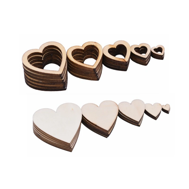 Heart Wooden Confetti Table Scatter Rustic Wood Table Decoration DIY Wood Craft Wood Slices Discs Christmas Wedding Ornament