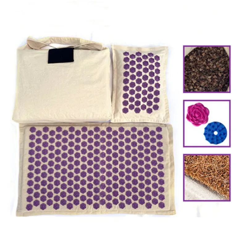 Nature Linen Coconut palm Massage Yoga mat sport pillow mat with bag Lotus Spike Acupressure Mat Cushion