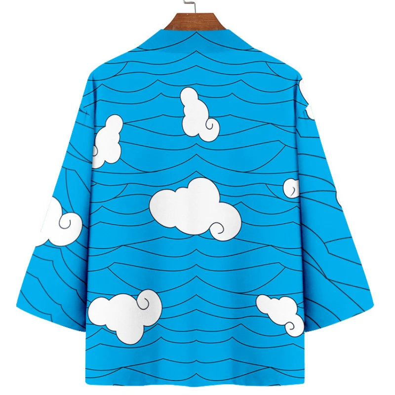 Yukata de estilo japonés para hombre y mujer, con estampado de nubes azules Kimono, cárdigan Harajuku, Cosplay tradicional samurái, bata Haori