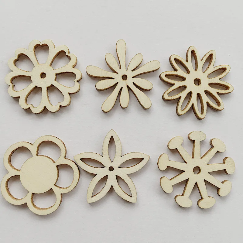 20pcs Mixed Wooden Embellishments Laser Cut Blanks Slices Flower Shapes Nature Decorations for Kids DIY