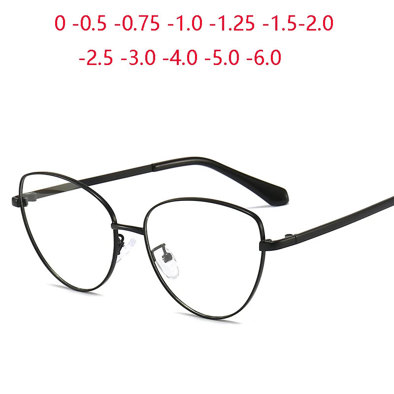 

Blue Light Blocking Cat Eye Prescription Glasses For The Nearsighted Metal Computer Optical Eyeglasses 0 -0.5 -0.75 To -6.0