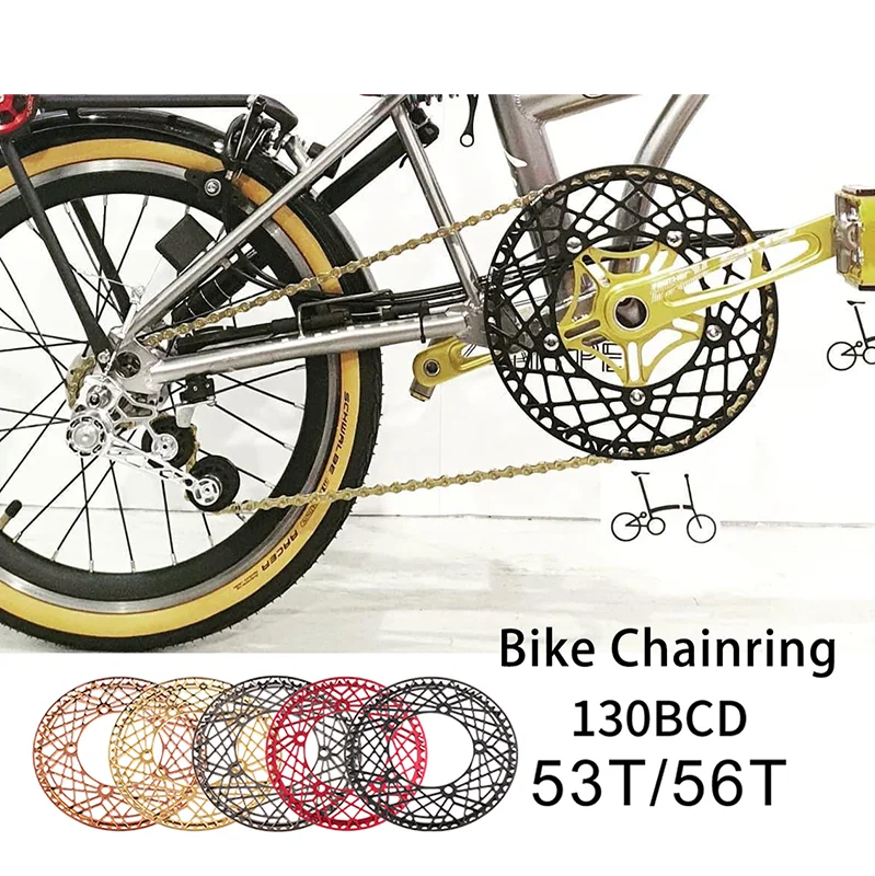 BOLANY Folding Bicycle Chainring  Chainwheel 130BCD  53T 56T Hollow Rainbow Plating For Crankset Tooth Accessories