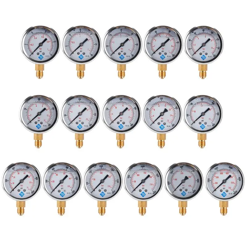 1/4 BSP BTM GLYCERINE FILLED PRESSURE VACUUM COMPOUND GAUGES 68mm DIAL VAC to 10000 PSI BTM