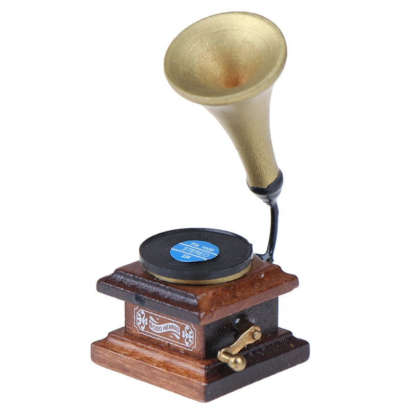 Gramophone l'inventaire avec enregistrement, mini phonographe, accessoires de bricolage, meubles de maison de beurre, maison de courses, meubles miniatures, 1:12