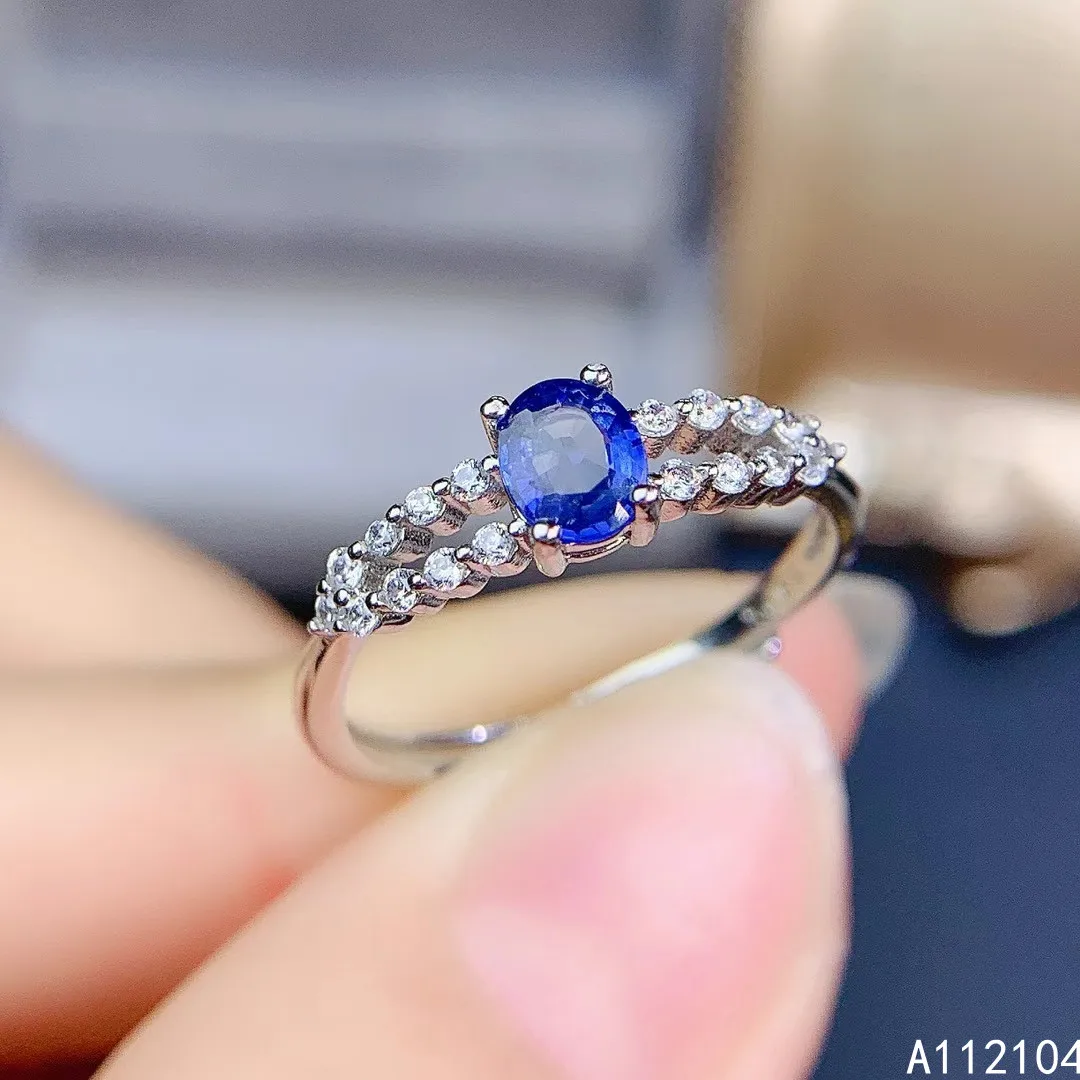 

KJJEAXCMY fine jewelry 925 sterling silver inlaid natural sapphire women elegant luxury oval adjustable gem ring support detecti