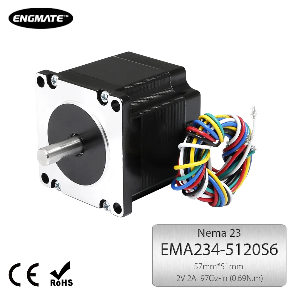 ENGMATE EMA234-5120S6 Nema 23 97Oz-in (0.69N.m) CNC Router Stepper Motor 6 Wire Single Shaft for CNC Machine Tools etc.