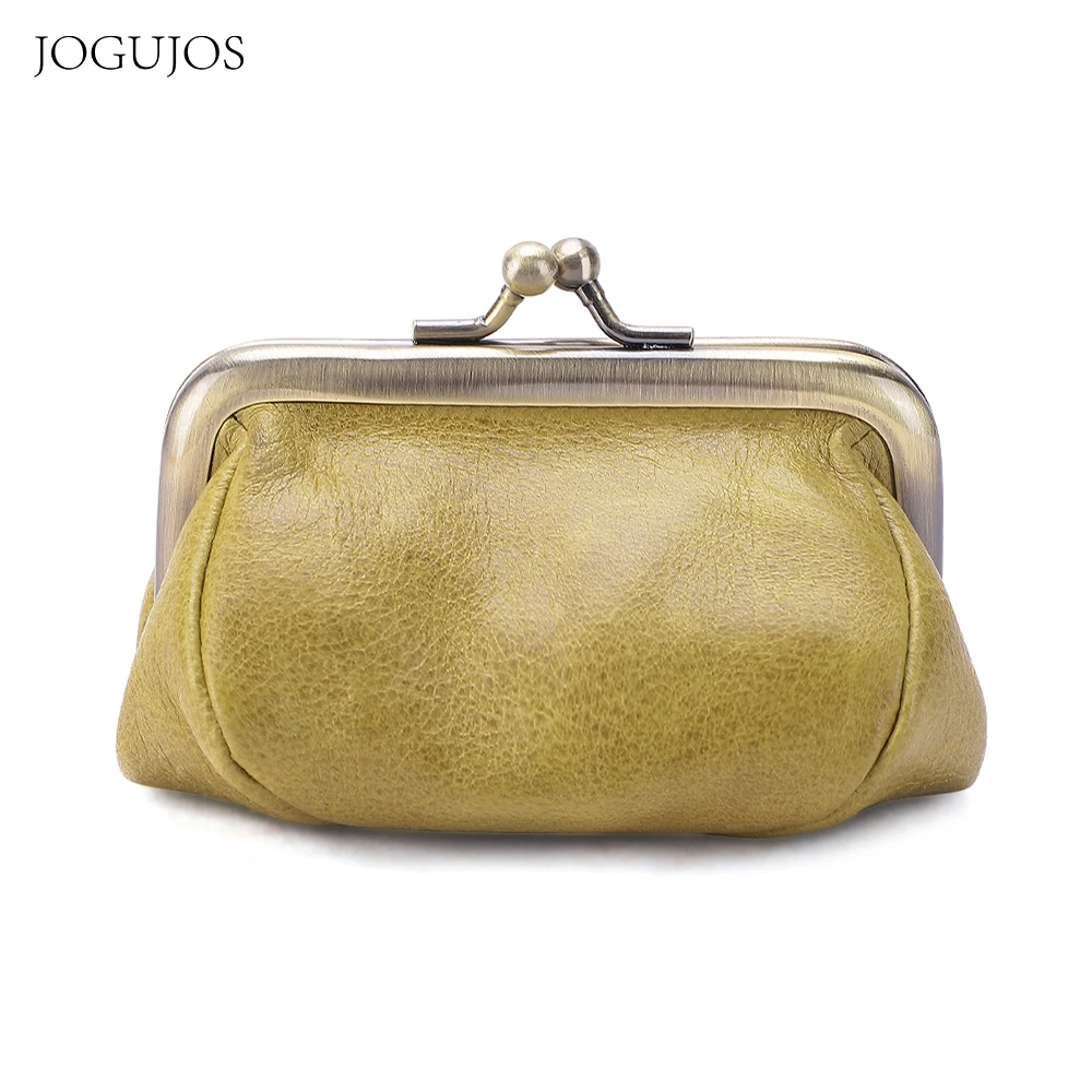 JOGUJOS Genuine Leather Small Wallet Ladies Original Coin Purse Metal Hasp Money Coin Purse Women Men Wallet Bag Card package