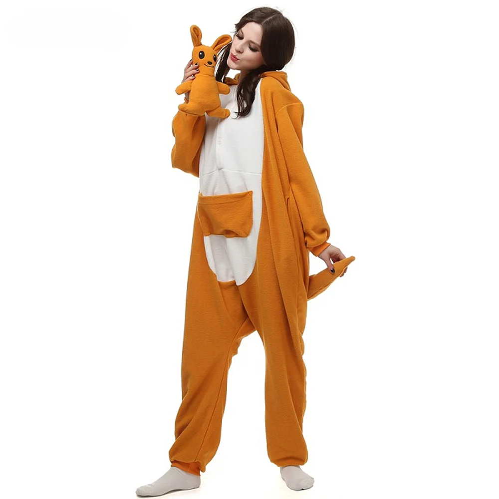 Men XXL Kangaroo Cartoon Pijamas Onesie Adult Women Girl Sleepwear One-Piece Anime Pajama Winter Flannel Outfit Raccoon Kigurum