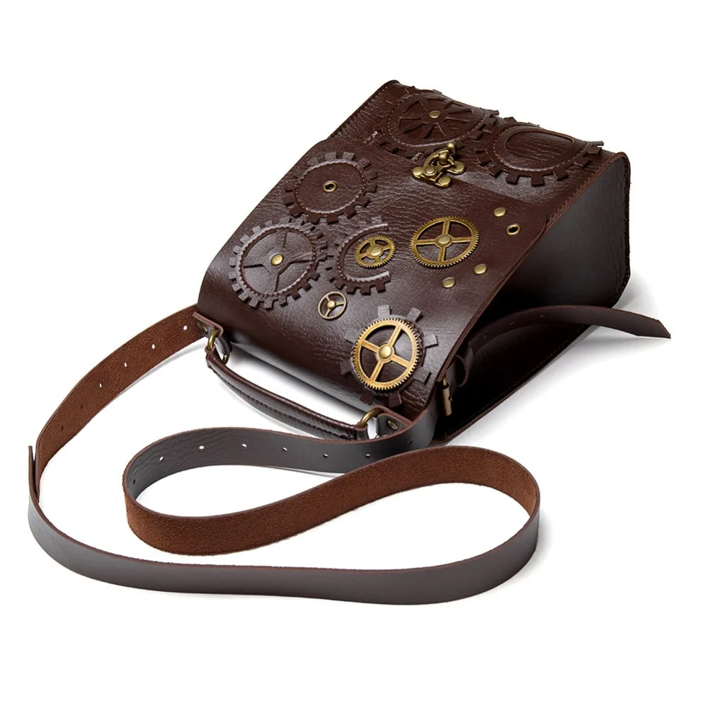 Norbinus Steampunk Einzelne Umhängetaschen Vintage Damen Handtaschen Gothic Messenger Umhängetasche Damen Nieten Top-Griff Taschen Pack – Detail 38