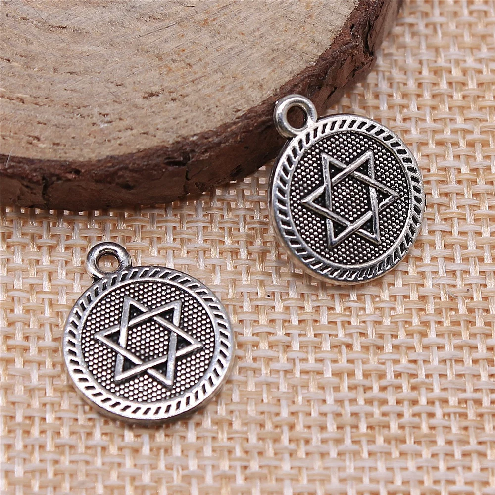 

Wholesale 100pcs/bag 15mm Double Sided Star Of David Charm For Jewelry Making Antique Silver Color Antique Bronze Color