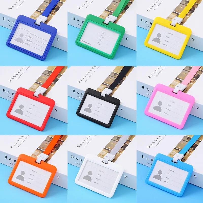 

9Pc Horizontal ID Card Protection Cover Case Lanyard Badge Holder School Student Company Office Business Exhibit Work Neck Strap