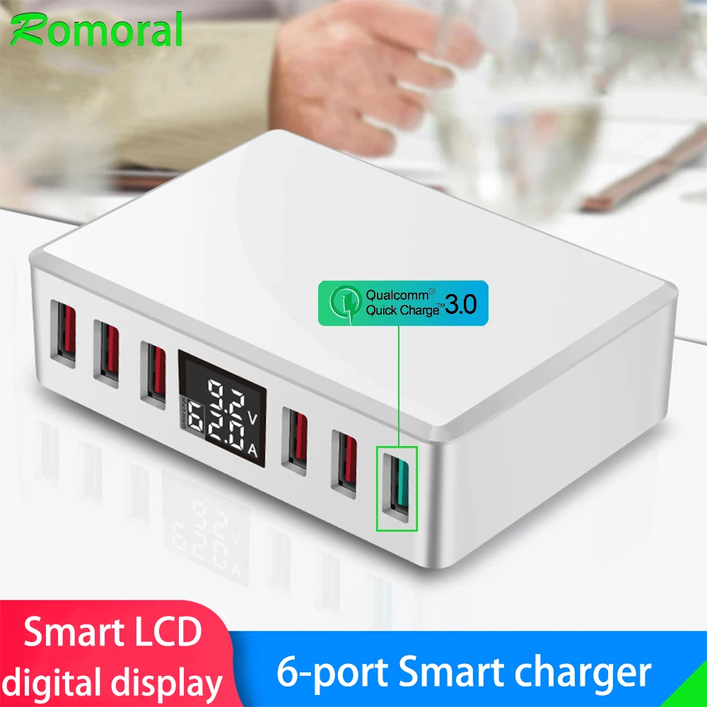 

Быстрое зарядное устройство QC 3,0 с 6 USB-портами и цифровым ЖК-дисплеем