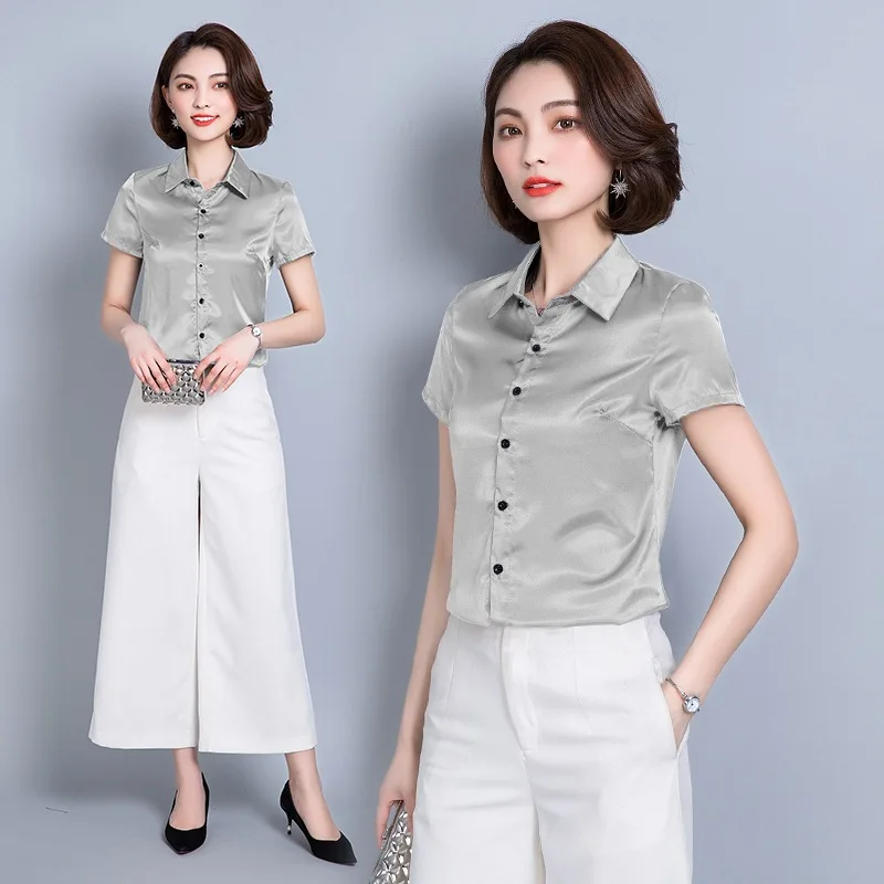 Shirt Women's 2020 Summer Korean Green White Blouse Spring Office Shirts Fashion Womens Tops and Blouses 7564 KJ2122