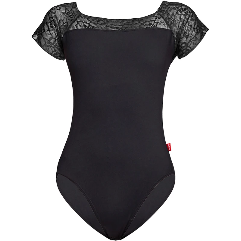 Leotardos de Ballet para mujer, traje de baile de manga corta con empalme de encaje, leotardo de nailon, ropa de bailarina para adultos, traje de