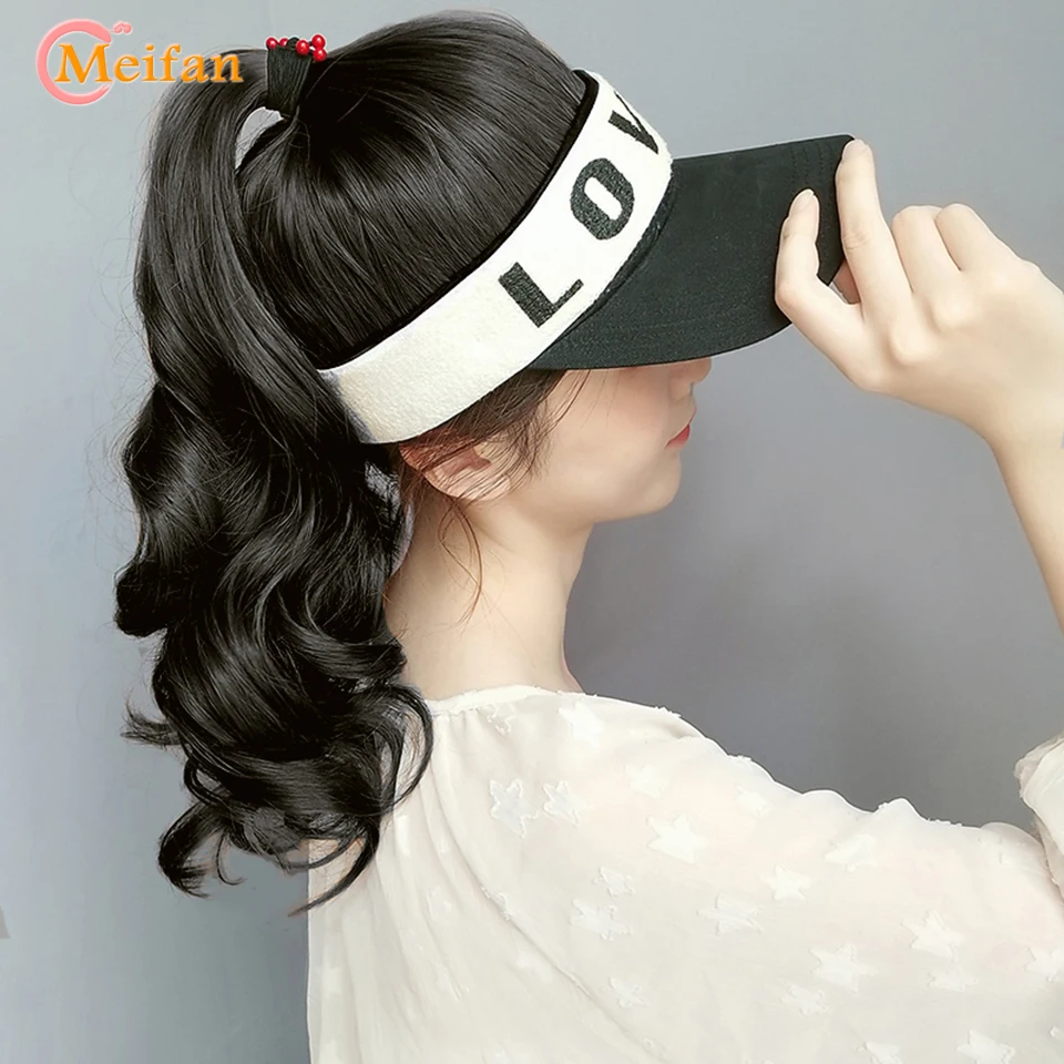 MEIFAN Synthetic Natural Fake Hair Ponytail Extension Wig wiht Hat Travel Beach Shade Baseball Cap All-in-one Easy Wear Hat Wig