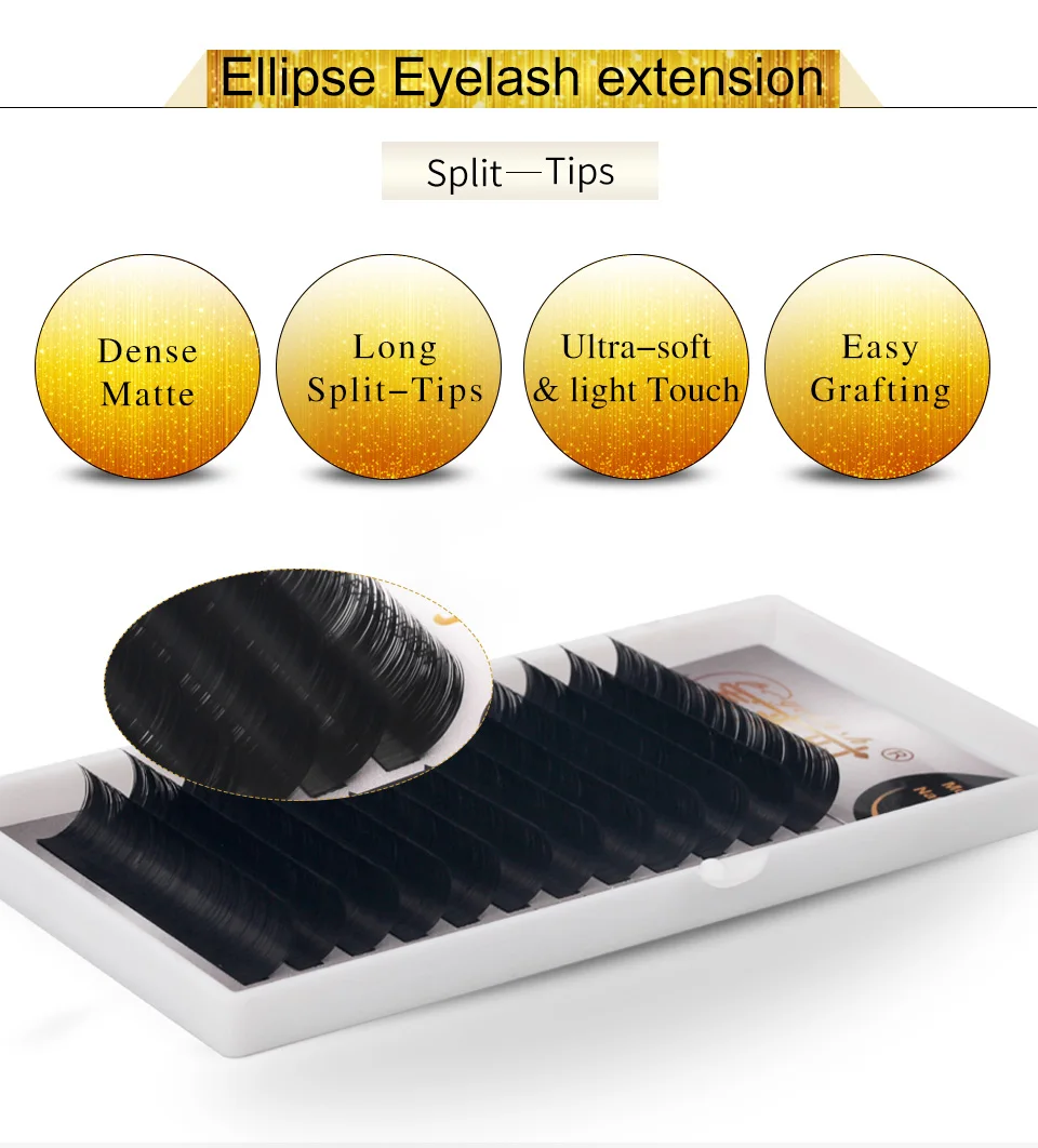 Matte Ellipse Flat Lashes Split Tips Mink Eyelash Extensions Ellipse shaped Lashes Soft Silk Lashes