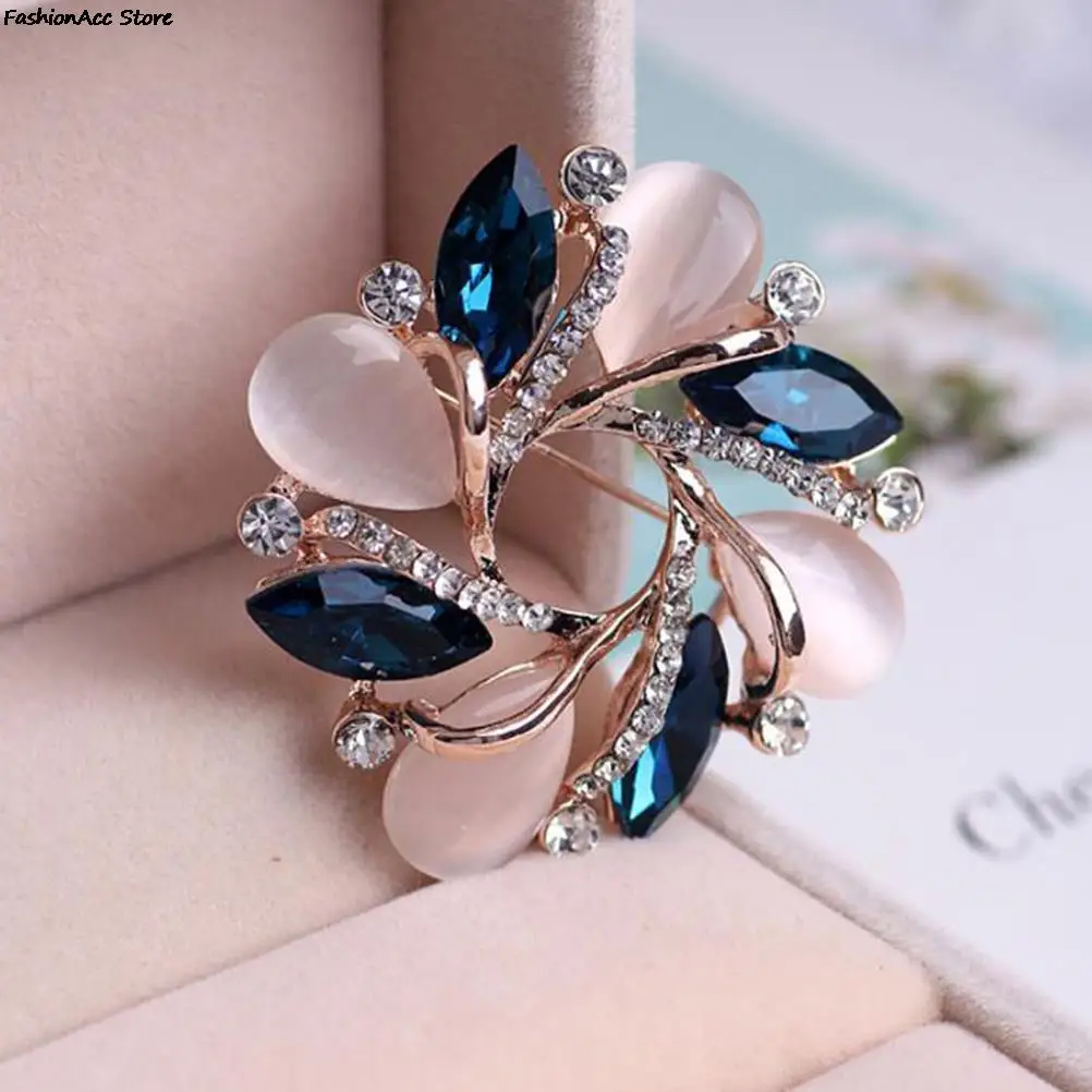 Women Fashion Jewelry Bauhinia Crystal Brooch Pin For Scarf Buckle Clothing Accessories Flowers Opal Brooches