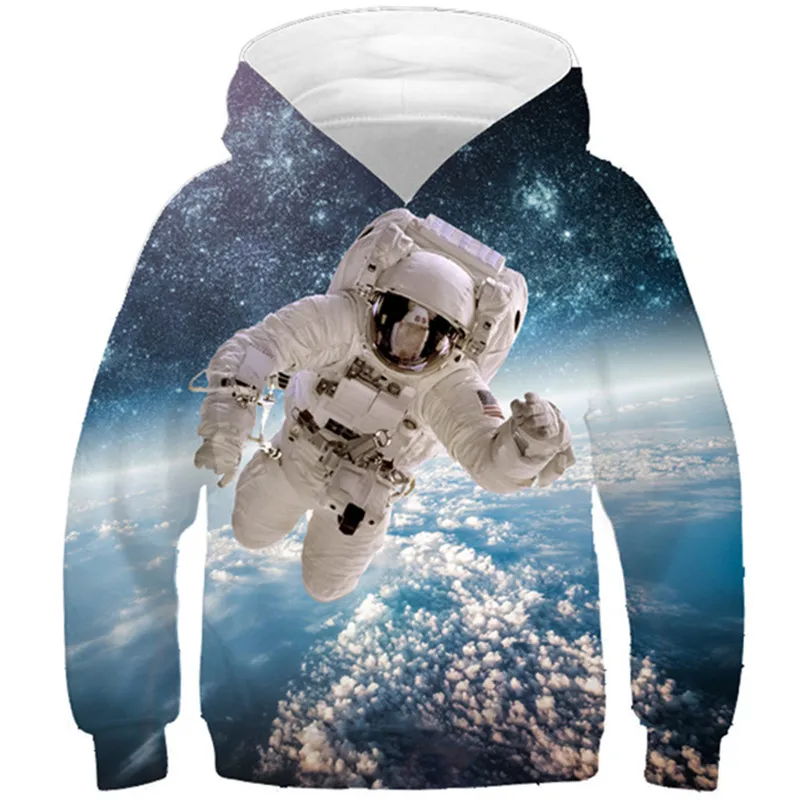 2022 New 3D Hoodies For Boys Girls Long Sleeve Blue Galaxy Space Astronaut Sweatshirts Children Cool Pullovers Tops Kids Clothes