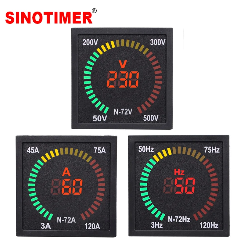 Kwadratowy LED woltomierz cyfrowy amperomierz częstotliwość Hz prąd napięcie Volt miernik Panel wskaźnik pomiarowy Tester AC 50-500V 3-120A 220V