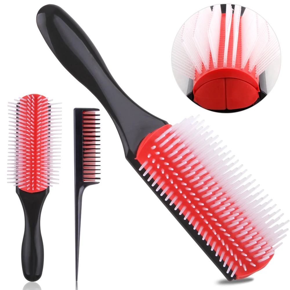 9 Rows Scalp Massage Brush Detangling Scalp Hairdressing Combs Rat Tail Styling Hairbrush Straight Curly Wet Women Hair Comb