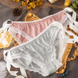 New Product Ice Silk Underwear Women's Straps Plain Ladies Lace-trimmed Low-waist Briefs, Comfortable and Breathable