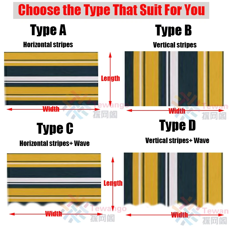 Tewango 300GSM Dostosowana markiza zewnętrzna Wodoodporna tkanina Sklep Głowica Balkon Pokrywa baldachimu Blok UV Ekran cieniujący Plandeka