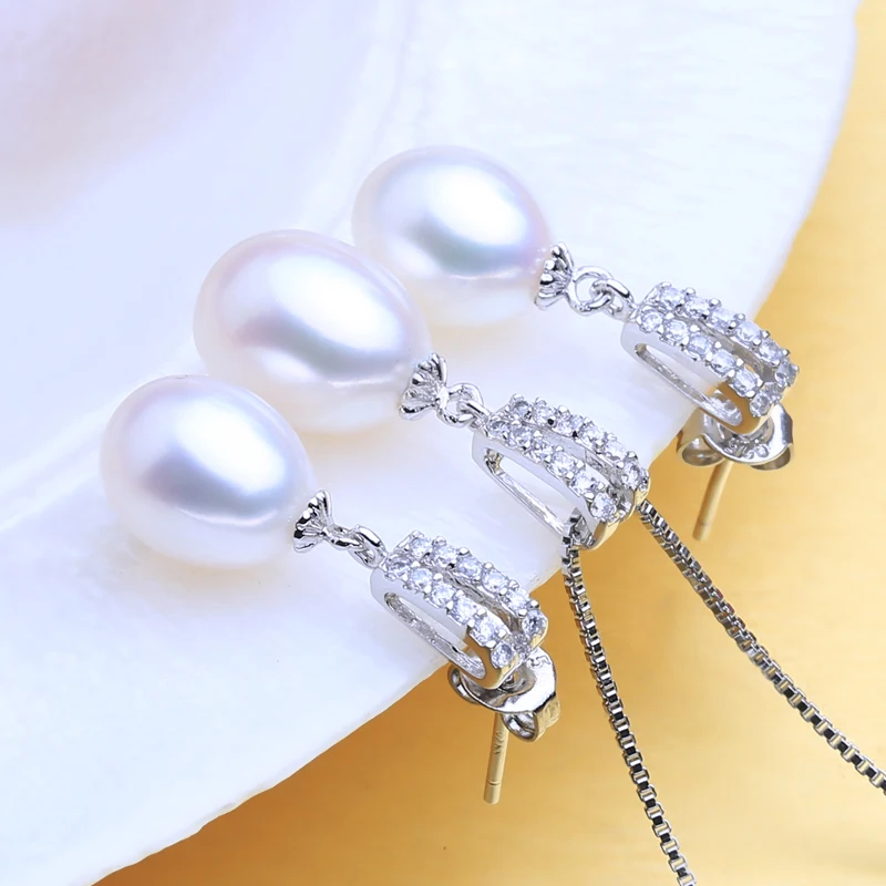 FENASY Natural Freshwater Pearl Pendant Necklaces Drop Earrings 925 Sterling Silver Rings Wedding Jewelry Sets Gifts For Women