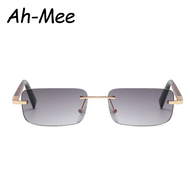 2024 Rimless Sunglasses Women Men Vintage Rectangle Wood Sun Glasses UV400 Driving Eyewear Frameless Gradient Square Shades