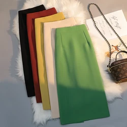 Casual Midi Black Skirt Women Clothes Jupe Woman Pencil Clothes Faldas Largas Mujer Vintage Office Lady Bodycon Split Saias