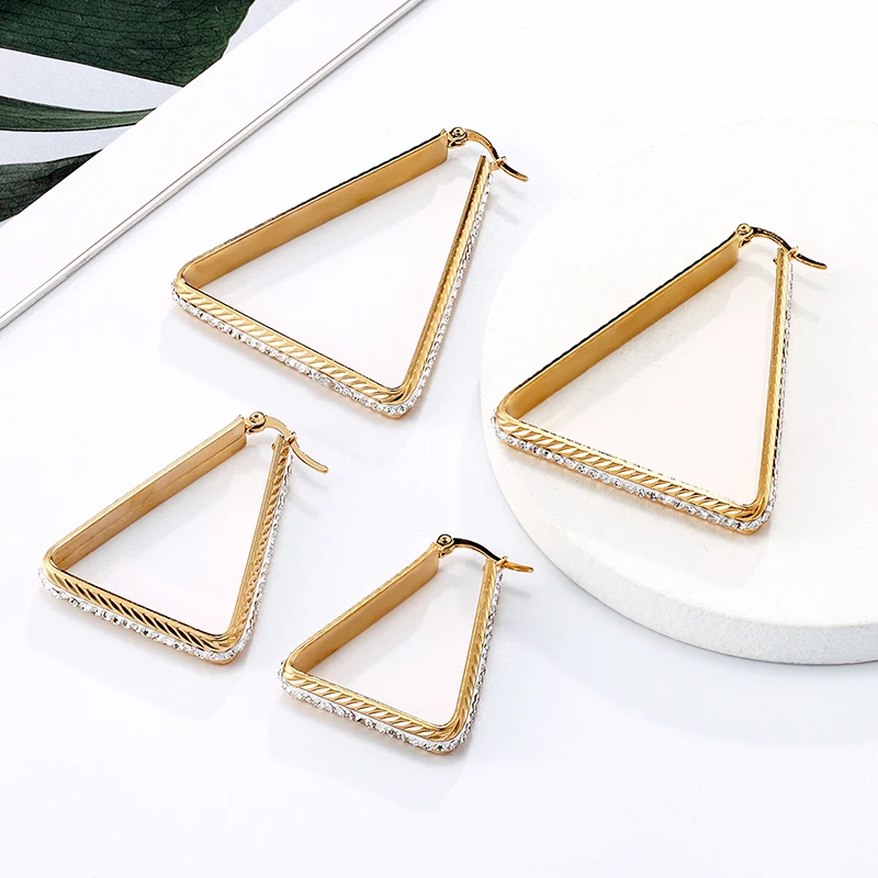 Fashion Triangle Golden Cubic zirconia Earrings Korean temperament Ear rings For Woman personality Trend  Earring Jewellery Gift