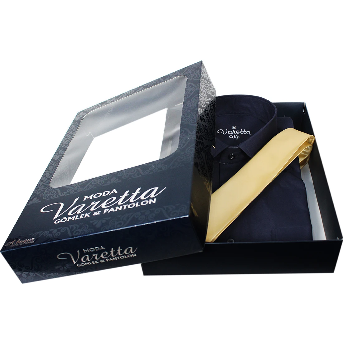 Gift for men navy blue men's shirt luxury tie set gift box for men valentine gift for men customized gift for men by Varetta