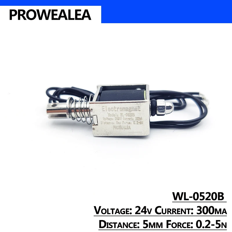Solenoid Electromagnet Push Pull Type WL-0520B 5V 6V 12V 24V Thrust Force 0.2-5N Open Frame Linear Solenoid Electric Magnets