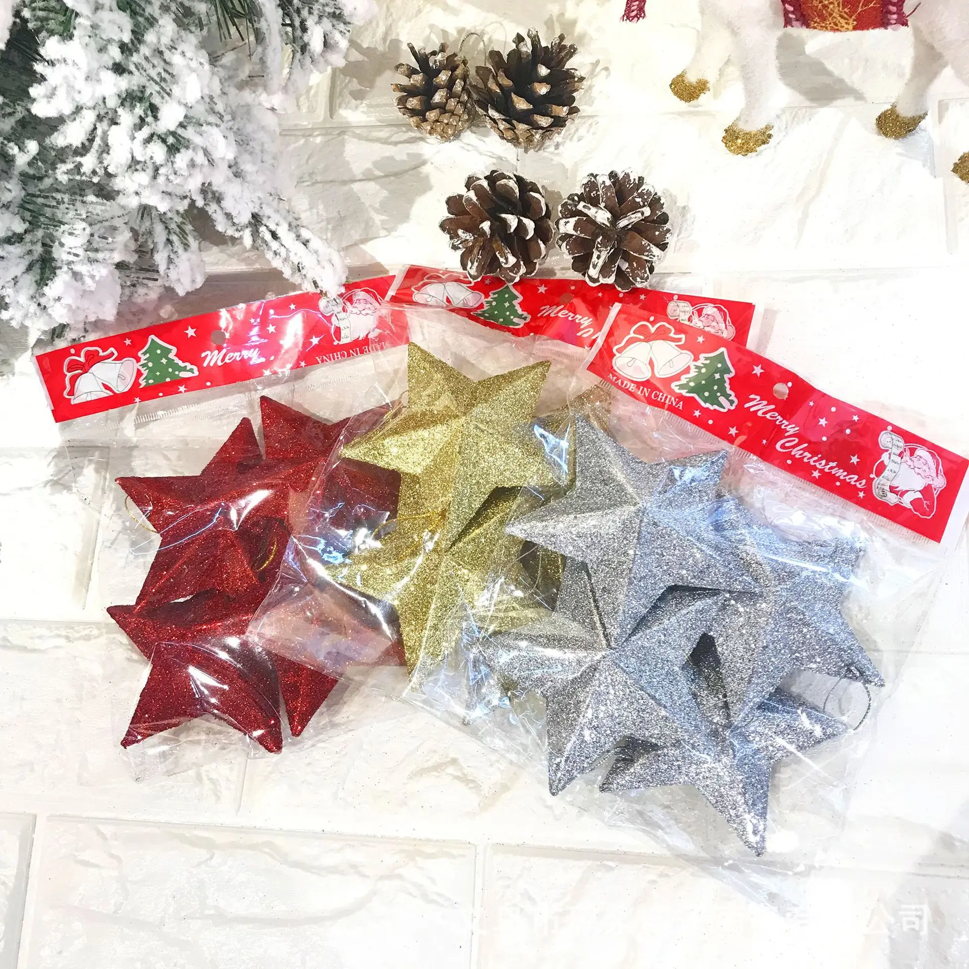 

Five-Pointed Stars Christmas Ornaments, Gold Powder, Tree Decoration, Hanging Pendant, Craft, 5cm, 7cm, 10cm