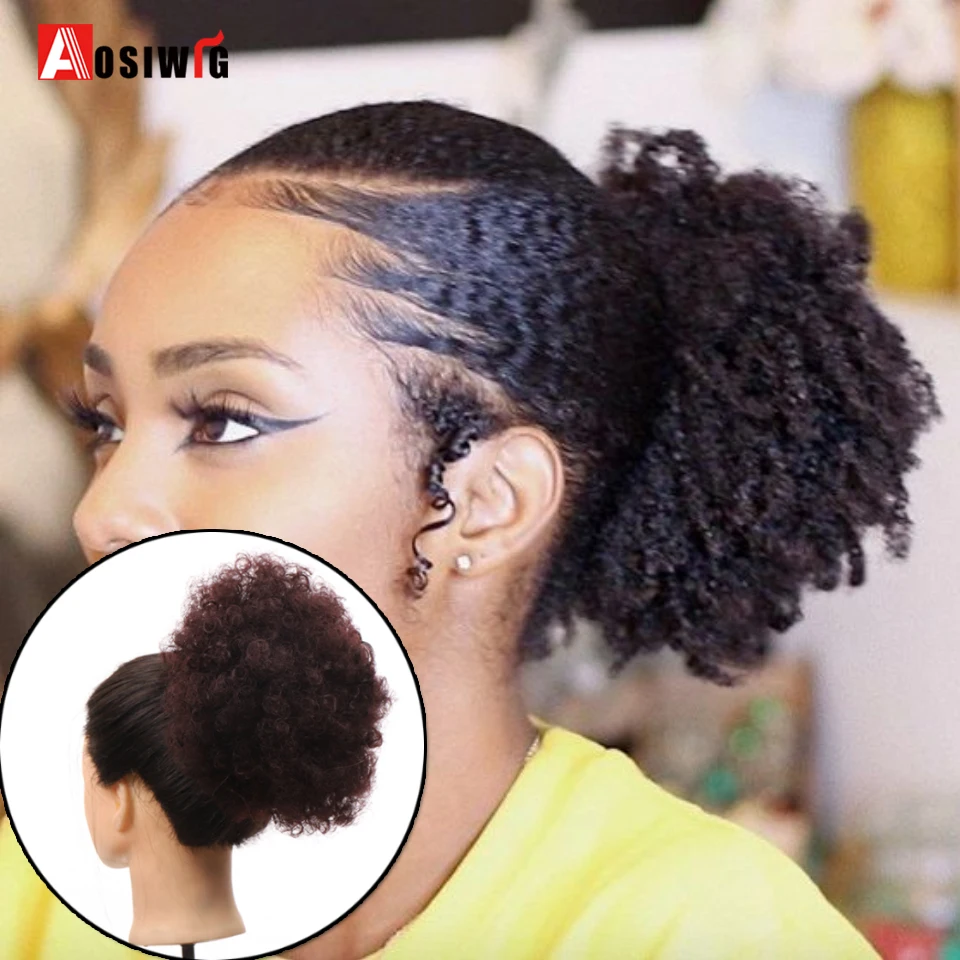 AOSIWIG Synthetic Scrunchy Hair Buns For Women Afro Puff Chignon Drawstring Ponytail Elastic With Hair Extensions Hairpieces