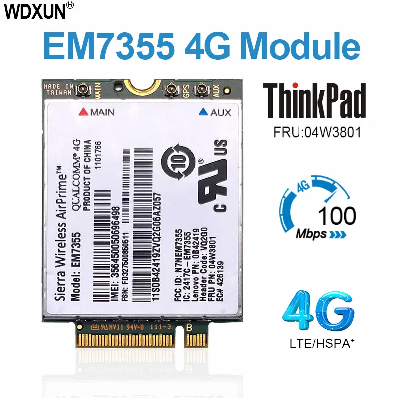 وحدة سييرا EM7355 04W3801 GOBI5000 4G LTE PCIe بطاقة واي فاي WWAN 100 متر لينوفو ثينك باد X1 X240 W540 T440P T431S L440