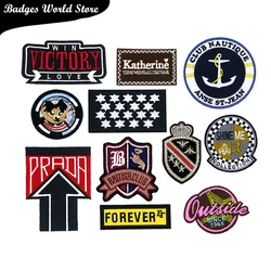 Bear Anchor Dog Star Victory Crown Rectangle Icon Embroidery Applique Patches For Clothing DIY Iron on Badges on the Backpack