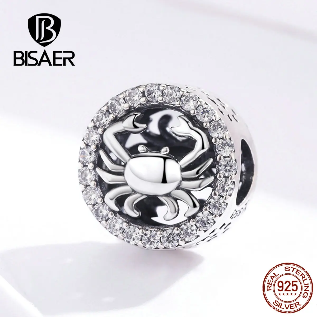 BISAER Twelve Constellations Beads 925 Sterling Silver Cancer Sign Zodiac Charms Fit Bracelets Silver 925 Jewelry Gift ECC1213