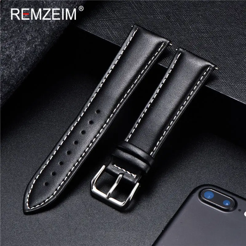 REMZEIM Hot Sale Genuine Leather Watchband 16/18/20/22/24mm For Women Men Calfskin Watch Strap Wrist Belt Bracelet + Tool